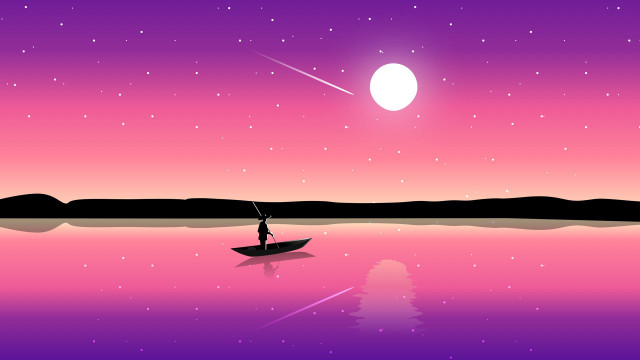 Moon boat night water astronaut free wallpaper for desktop - medium preview image