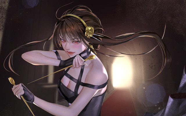 Woman sword black dress gold free wallpaper for desktop - medium preview image