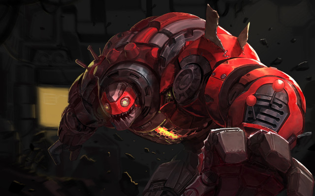 Red robot glowing eyes mecha free wallpaper for desktop - medium preview image