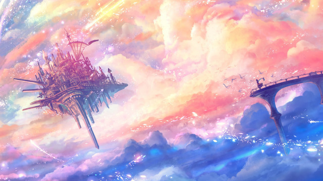 Sky city bridge rainbow clouds free wallpaper for desktop - medium preview image