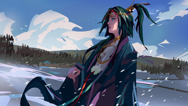 Man long hair feathered hat free wallpaper for desktop - medium preview image