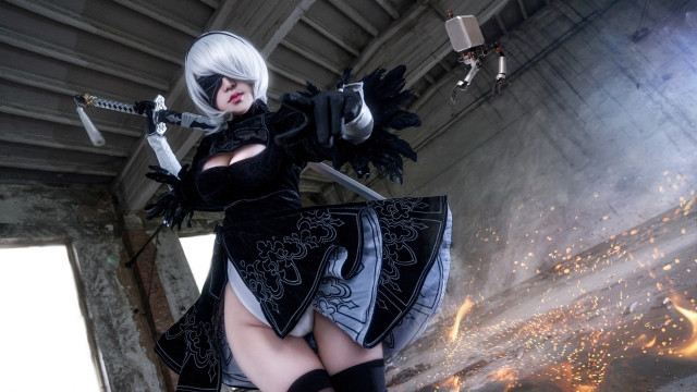 Nier automata robot sword flame free wallpaper for desktop - medium preview image