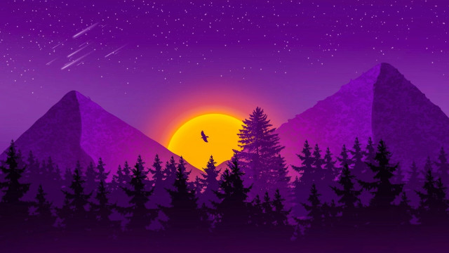 Night mountain forest fullmoon purple free wallpaper for desktop - medium preview image