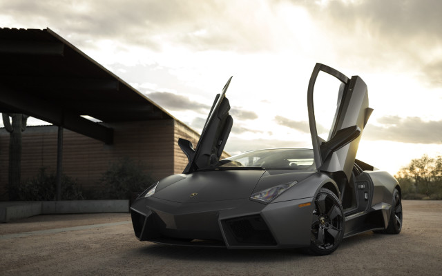 Grey sports car open doors free wallpaper for desktop - medium preview image