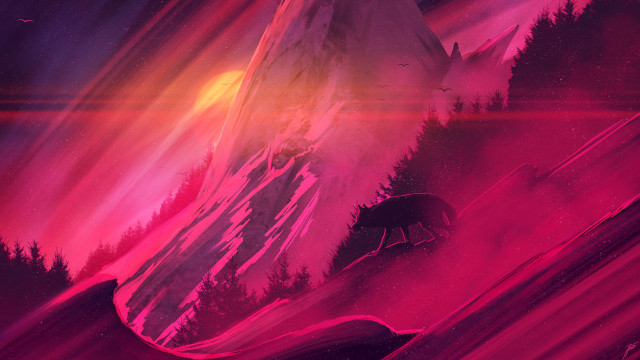 Mountain red sky purple background free wallpaper for desktop - medium preview image