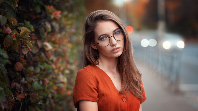 Woman glasses night leaves christmas free wallpaper for desktop - medium preview image