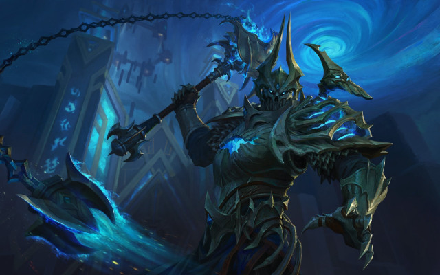 Demonic creature sword chain blue free wallpaper for desktop - medium preview image