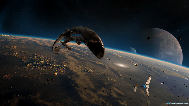 Space station planet shuttle background free wallpaper for desktop - medium preview image