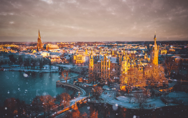 City bridge river winter snow free wallpaper for desktop - medium preview image