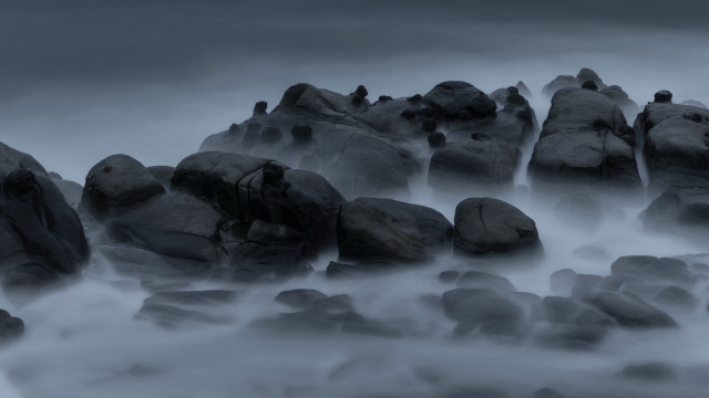 Black white rocks bird fog free wallpaper for desktop - medium preview image
