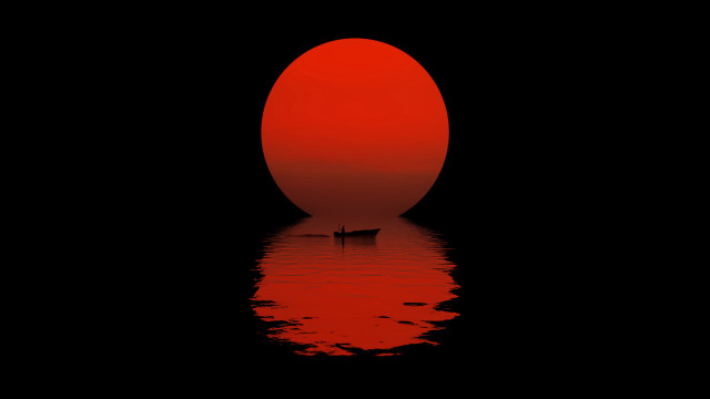 Boat sunset red moon reflection free wallpaper for desktop - medium preview image