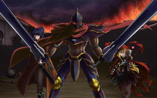 Anime couple swords fire sky free wallpaper for desktop - medium preview image