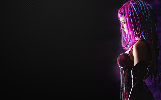 Pink hair gothic league cyberpunk free wallpaper for desktop - medium preview image