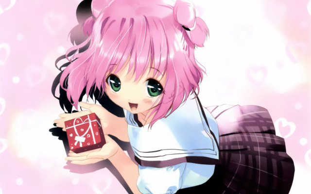 Ayako pinkhair redbox bow schoolgirl free wallpaper for desktop - medium preview image