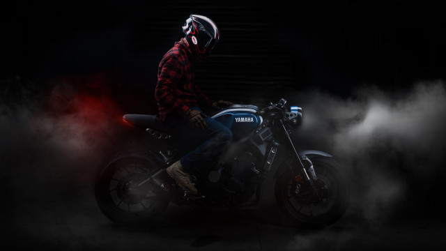 Man helmet motorcycle smoke dark free wallpaper for desktop - medium preview image