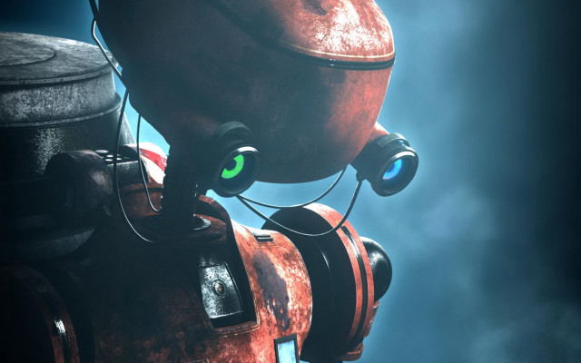 Robot green eye black background free wallpaper for desktop - medium preview image