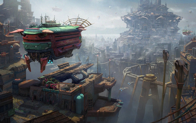 Futuristic city giant tower clock free wallpaper for desktop - medium preview image