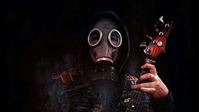 Man gasmask guitar postapocalyptic neoplasticism free wallpaper for desktop - medium preview image