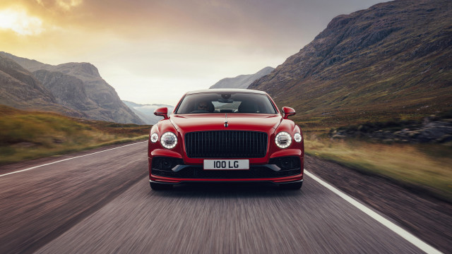 Red bentley mountain road sky free wallpaper for desktop - medium preview image