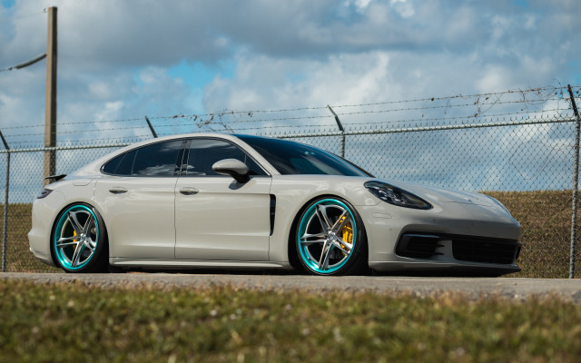 White porsche panamera fence clouds free wallpaper for desktop - medium preview image