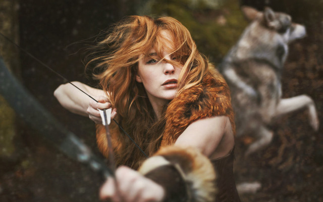 Woman bow dog blurry photorealistic #2 free wallpaper for desktop - medium preview image