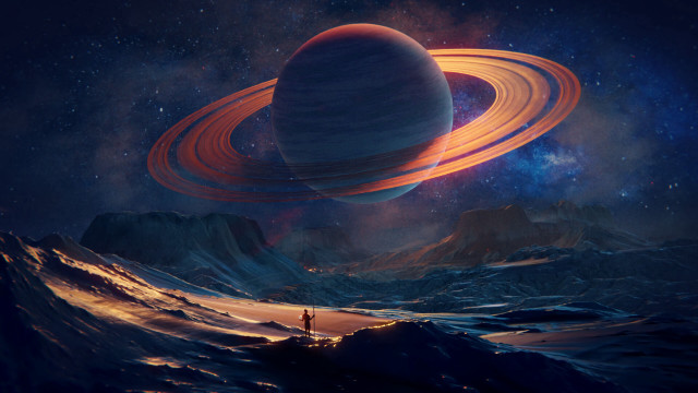 Saturn mountain man planet space free wallpaper for desktop - medium preview image