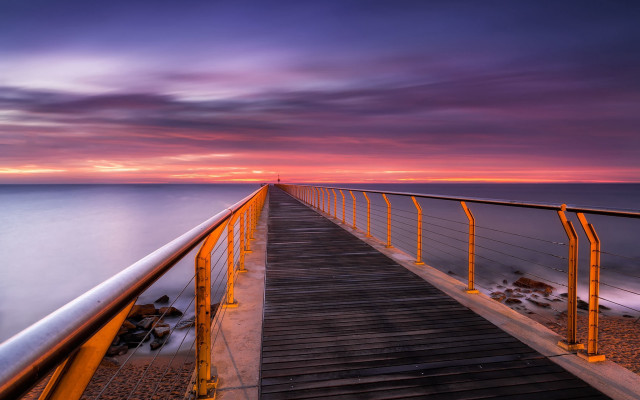 Wooden walkway ocean sunset purple free wallpaper for desktop - medium preview image