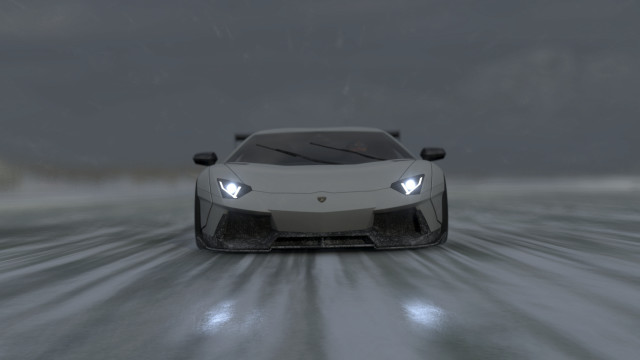 White sports car snowy road free wallpaper for desktop - medium preview image