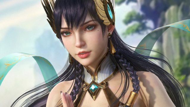 Woman crown necklace blue dress free wallpaper for desktop - medium preview image