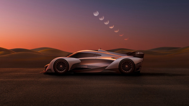 Futuristic car desert sunset moon free wallpaper for desktop - medium preview image
