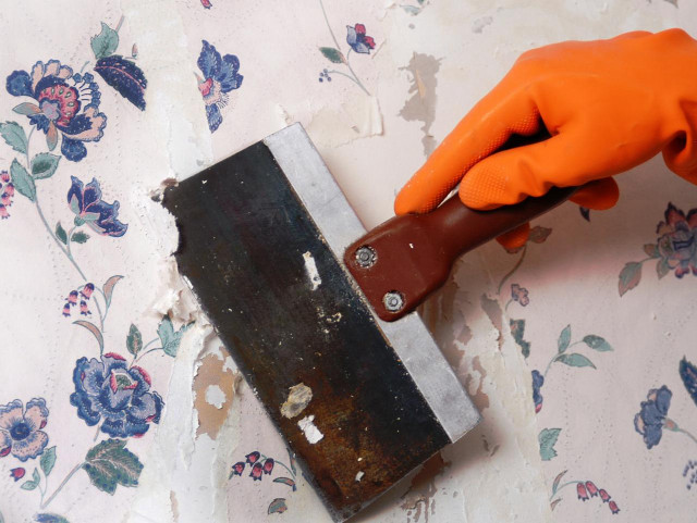 Person orange gloves removing wallpaper #2 free wallpaper for desktop - medium preview image