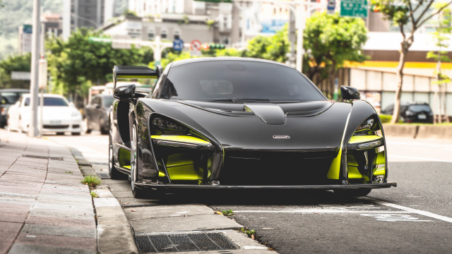 Black yellow sports car street free wallpaper for desktop - medium preview image