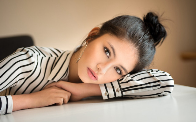 Girl portrait bun stripes prison free wallpaper for desktop - medium preview image