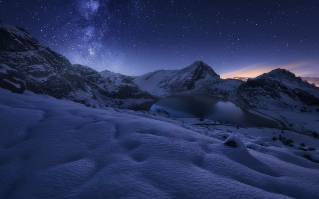 Mountain lake night starry sky free wallpaper for desktop - medium preview image