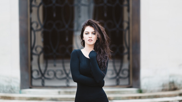 Woman black dress building black free wallpaper for desktop - medium preview image