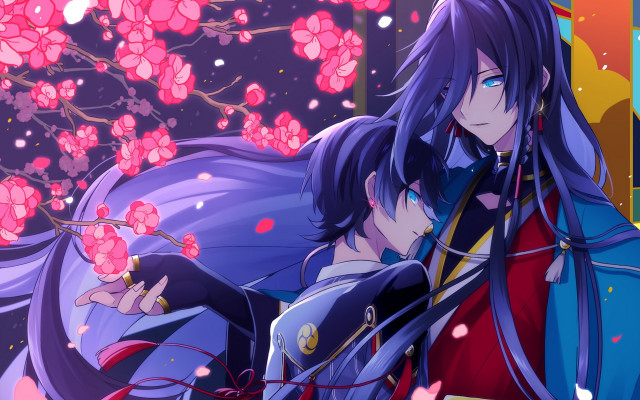 Anime bishounen flowers hakama gloves free wallpaper for desktop - medium preview image