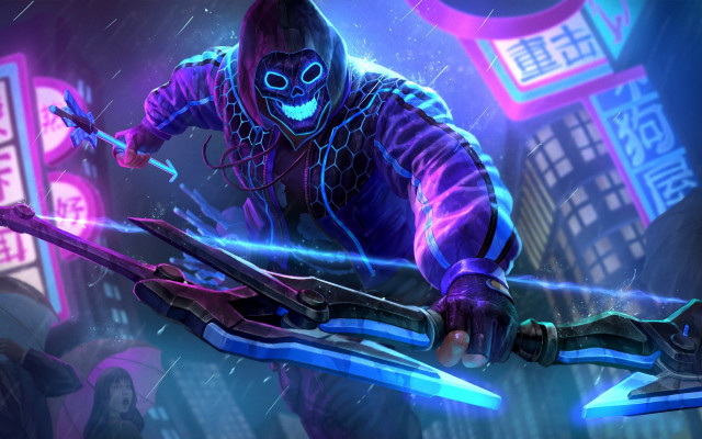 Man mask skis city neon free wallpaper for desktop - medium preview image