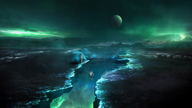 River ice aurora moon beach free wallpaper for desktop - medium preview image