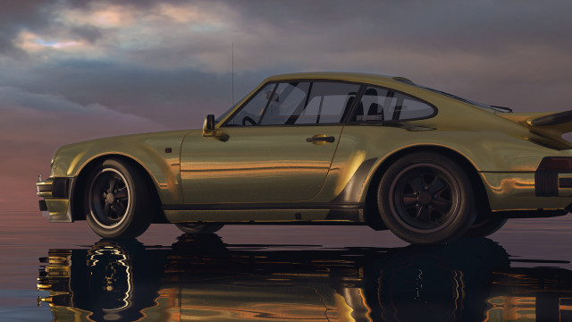 Yellow porsche 9113 reflective surface free wallpaper for desktop - medium preview image