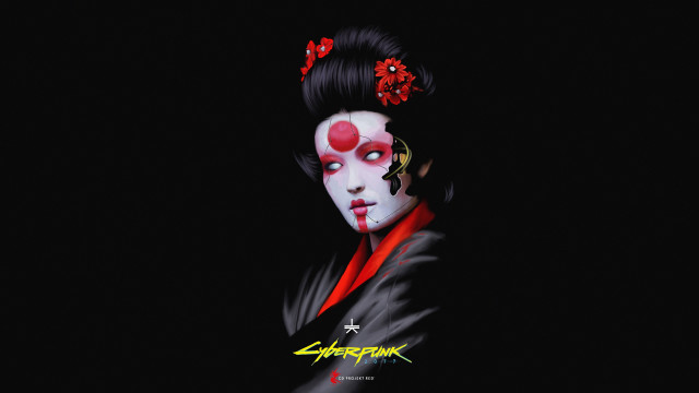 Cyberpunk kimono makeup redflowers whiteface free wallpaper for desktop - medium preview image
