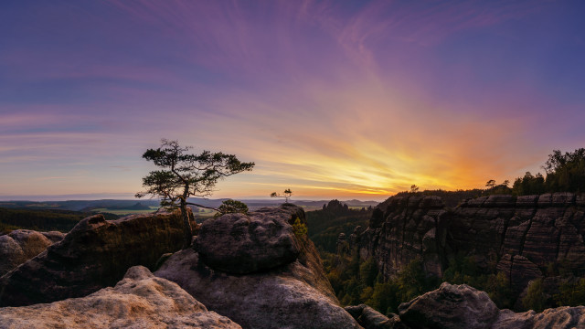 Tree rock formation sunset mountain free wallpaper for desktop - medium preview image