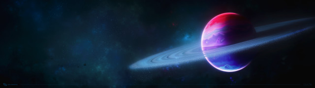 Saturn moon blue red ring free wallpaper for desktop - medium preview image