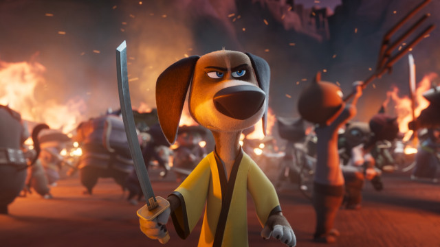 Cartoon dog sword fire costumed free wallpaper for desktop - medium preview image