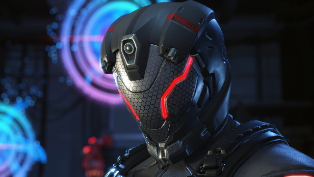 Futuristic man red light helmet free wallpaper for desktop - medium preview image