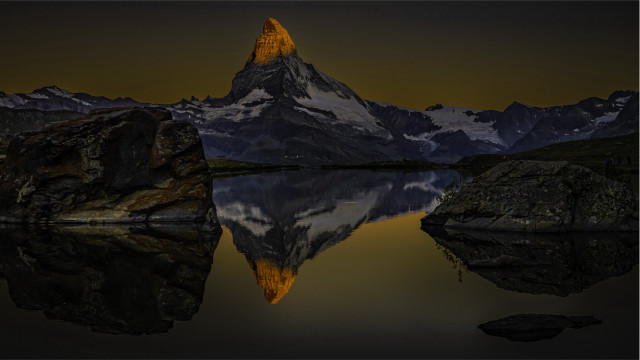 Mountain reflection night yellow peak free wallpaper for desktop - medium preview image