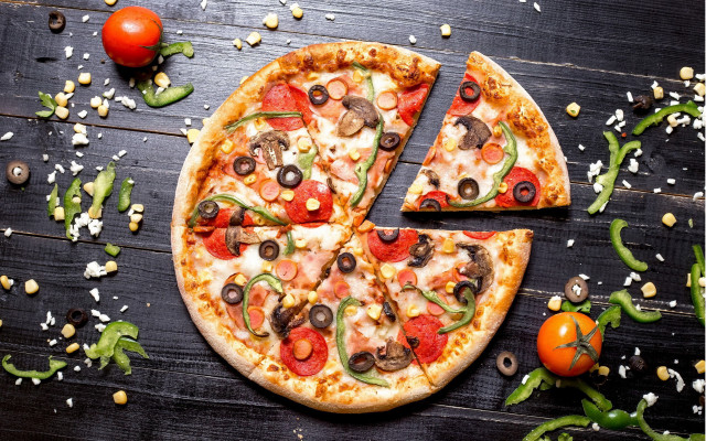 Pizza slice missing vegetables halloween free wallpaper for desktop - medium preview image