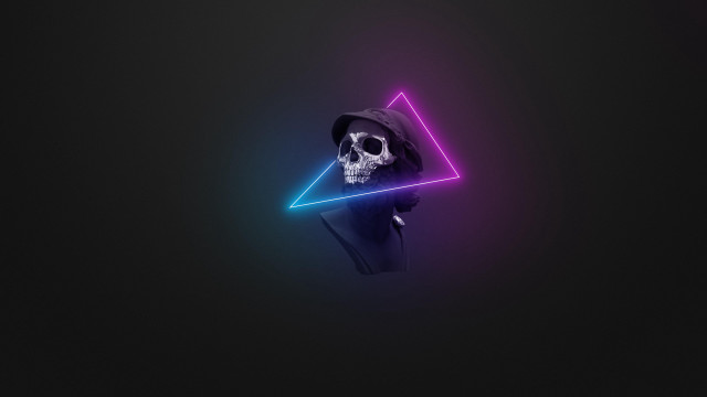 Skull hoodie neon triangle cyberpunk free wallpaper for desktop - medium preview image