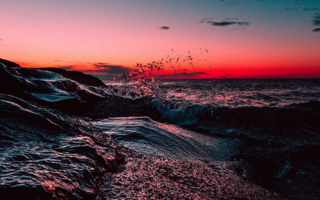 Red blue sunset ocean waves #3 free wallpaper for desktop - medium preview image