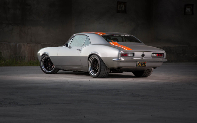 Silver car orange stripe parking free wallpaper for desktop - medium preview image