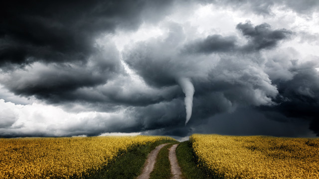 Stormy field dirt road cityscape free wallpaper for desktop - medium preview image